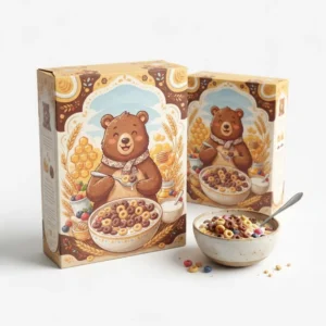 custom cereal with bear on box with logo