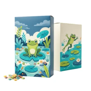 custom cereal with frog on box with logo